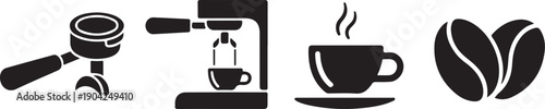 Coffee vector icons set, espresso, cups, and brewing symbols