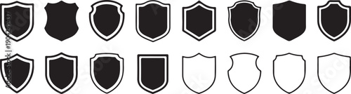 Vintage Shield Icon Set Protection and Security Line Vector Illustration