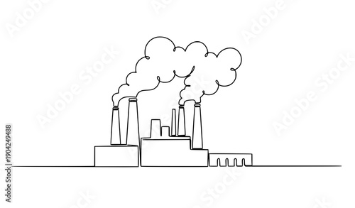 Factory air pollution ecology continuous line art industrial plant vector