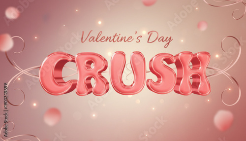 Valentine's day crush concept with 3d text and hearts on pink background