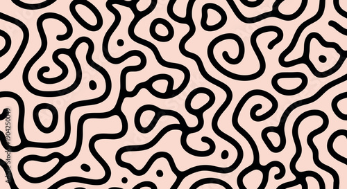 Abstract organic shapes in black lines on a pale pink background.