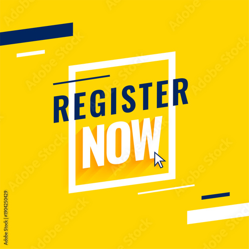 register or apply now yellow template with cursor design