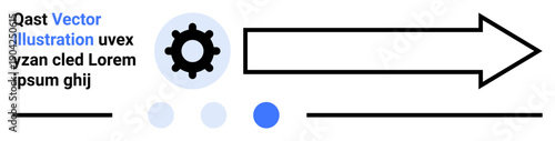 Gear alongside text and an arrow directing right, signifying process, progress, or development. Circles below indicate steps or phases. Ideal for workflow, strategy, automation visuals, progress