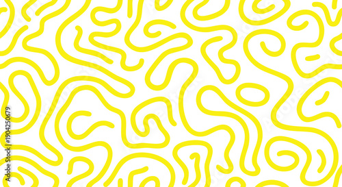 Abstract yellow organic shapes and lines on a white pattern background.