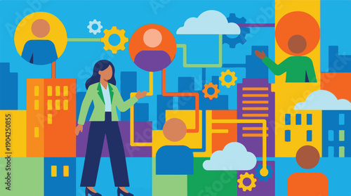 Urban business network connecting people, technology, and cloud services