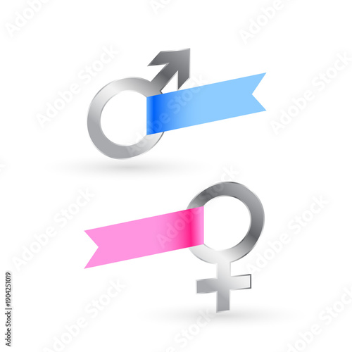 isolated silver gender male female sign with ribbon design