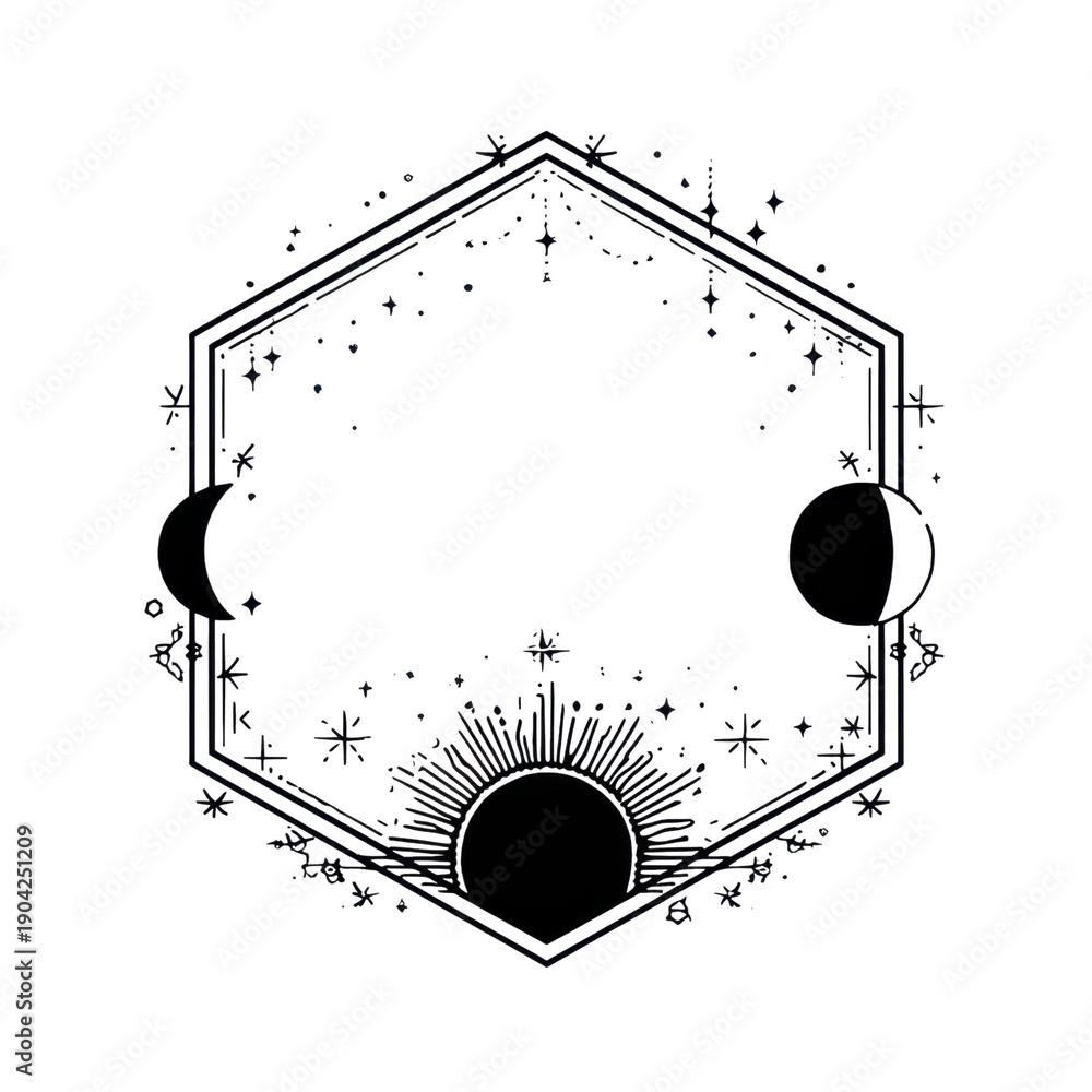 Obraz premium An intricate geometric design featuring celestial elements on transparent background