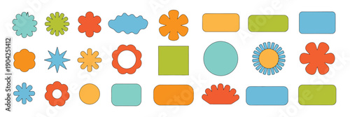 Abstract Geometric Shapes illustration, modern Swiss design aesthetic with colorful groovy brutal figures and icons, bold creative composition, isolated on white background, ideal for posters, brandin