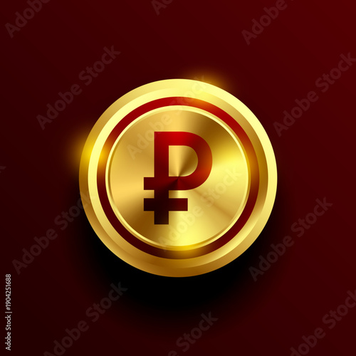 3d style golden coin with russian money rouble symbol design