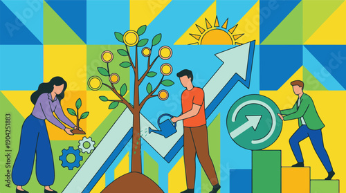 Financial success, business investment, and growth strategy illustration