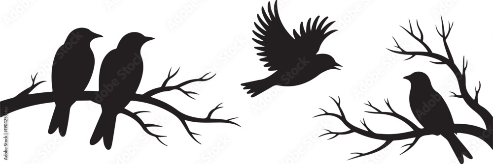 Obraz premium Flying bird branch silhouette illustration