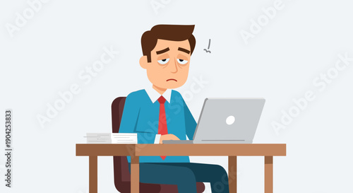 Exhausted businessman suffering from burnout and sleep deprivation at his desk