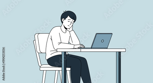 Sleepy Person Feeling Burnout at Desk with Computer at Home