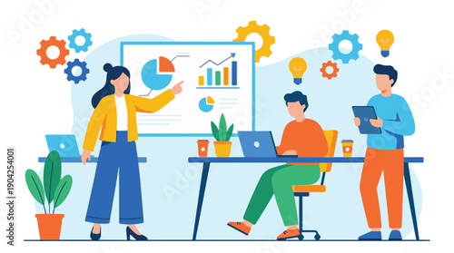 Business team analyzing data and developing strategies in a meeting