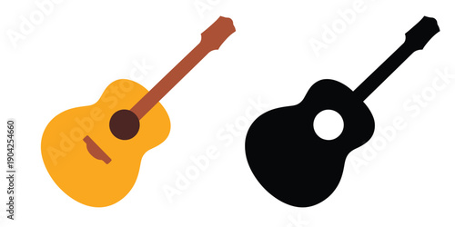 Acoustic Guitar icon, vector illustration of guitar symbol, flat minimalist design, isolated on white background, suitable for music apps, websites, audio interfaces, educational content, and digital 