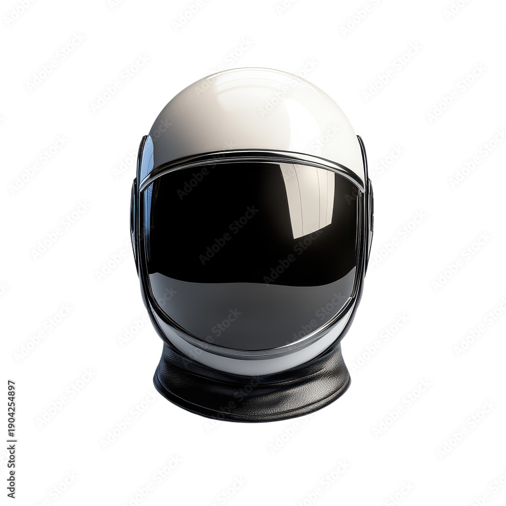 Fototapeta premium Glossy white motorcycle helmet with black visor 3D render isolated on Transparent Background