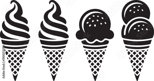 Ice cream vector icons set with four classic dessert designs in black