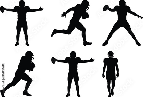 American football player silhouettes in action poses.