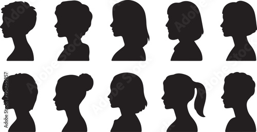 Male and female head silhouettes avatar, profile icons. Vector