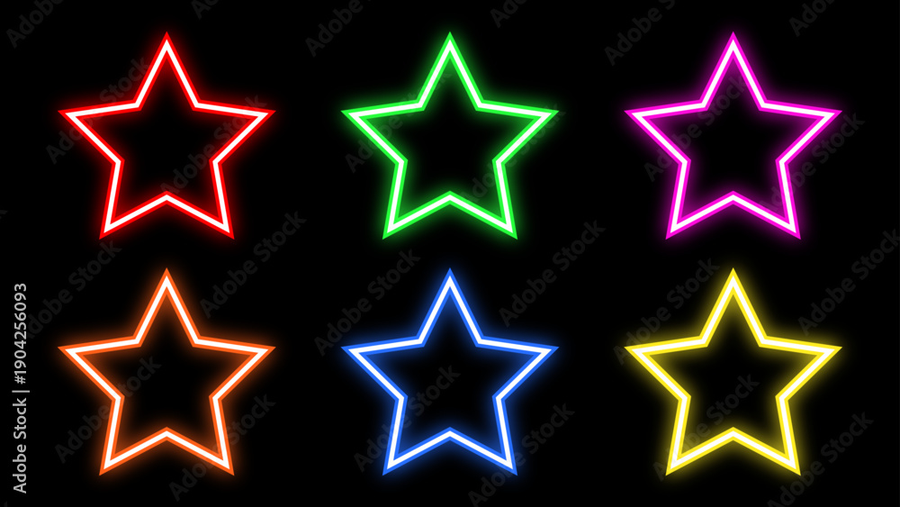 Obraz premium Neon star icon. Glowing star sign vector. Varity neon color icon on black background.