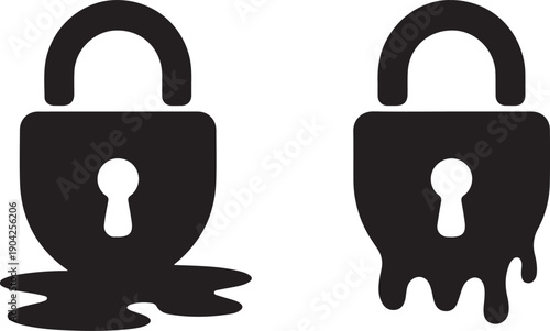 Melting padlock shapes with dripping effect a stark black silhouette