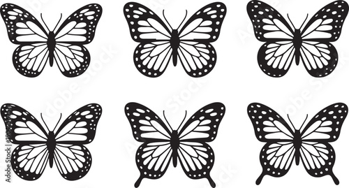 Monarch butterfly silhouettes collection, vector illustration isolated on transparent background