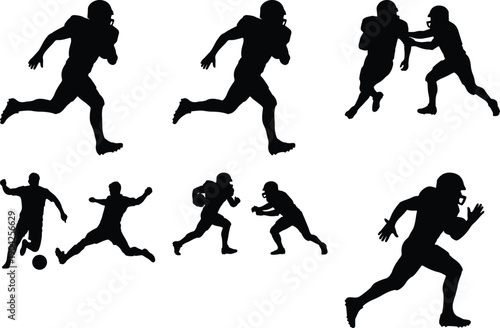 Football and soccer player silhouettes in various actions