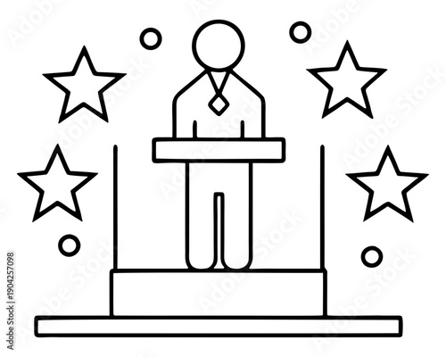 Business leader speaking at podium icon representing public speech and leadership concept