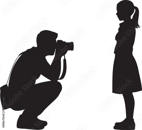 Photographer capturing a portrait of a young girl a striking silhouette