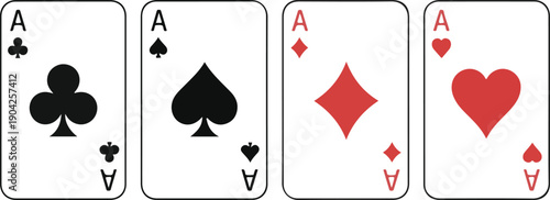 Playing card symbols vector icons set, ace of spades, hearts, clubs, diamonds