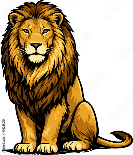 Sitting Lion Flat Vector Illustration with Transparent Background
