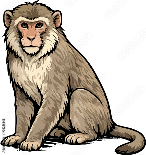 Sitting Monkey Flat Vector Illustration with Transparent Background