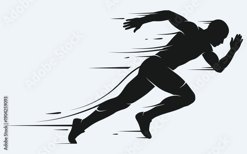A black silhouette of a man running quickly
