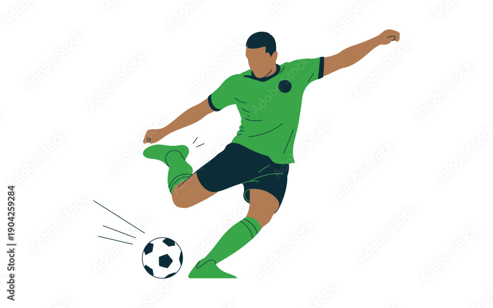 Obraz premium A man in a green uniform kicks a soccer ball
