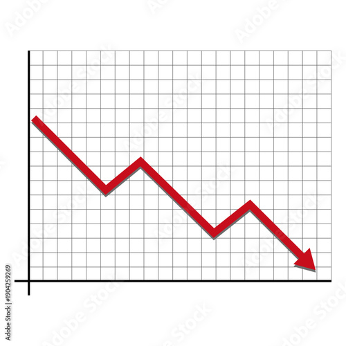 Red Line Graph Indicating Stock Market Crash and Recession and Falling Trend