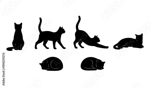 Title:
Minimal black cat silhouettes vector set with isolated sitting and walking feline poses