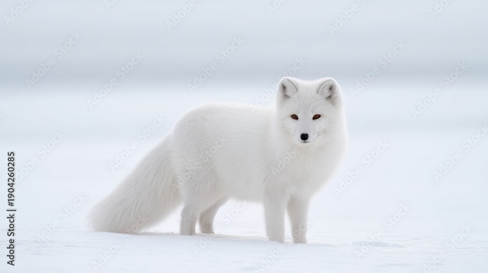 Naklejka premium Majestic Arctic Fox Standing Gracefully in Snowy Landscape in Serene Winter Environment