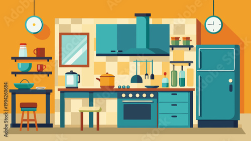 Colorful illustration of a modern urban apartment with diverse residents and appliances isolated on white background, Vector