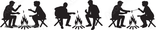 Silhouette of a group of people sitting around a campfire, sharing laughter and happiness vector silhouette