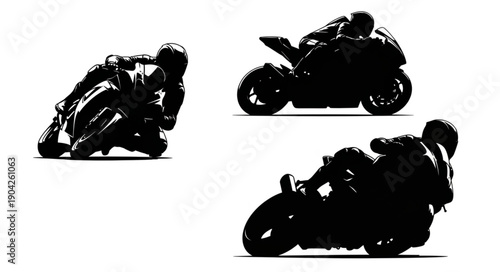 Motorcycle Racers Silhouette Dynamic Action Poses.