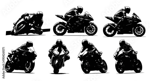 Motorcycle Racer Silhouette Collection Dynamic Action Poses.