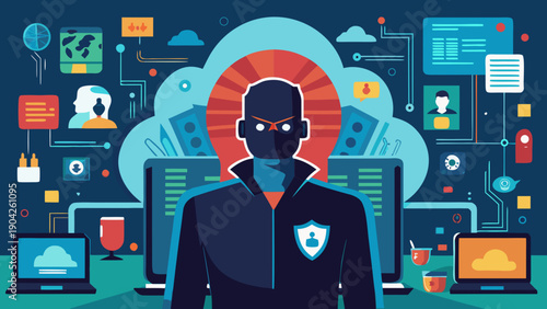 Cybersecurity professional safeguarding digital infrastructure against threats Vector, illustration