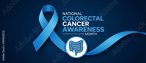National colorectal cancer awareness month with blue ribbon and intestine symbol blue background awareness ribbon