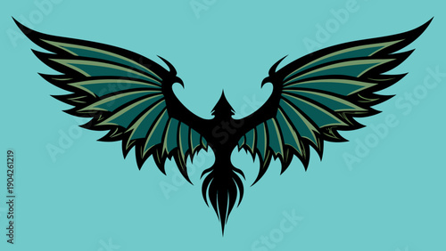 Majestic black raven with outstretched wings against a serene backdrop Vector, illustration