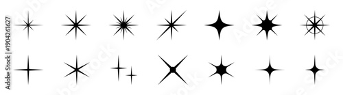 光の輝きや装飾に使えるキラキラした星のアイコン14点セット (ベクター)