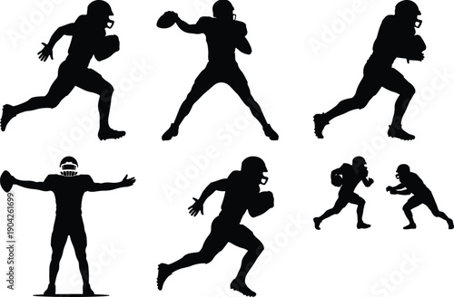 American football player action silhouettes, including tackle