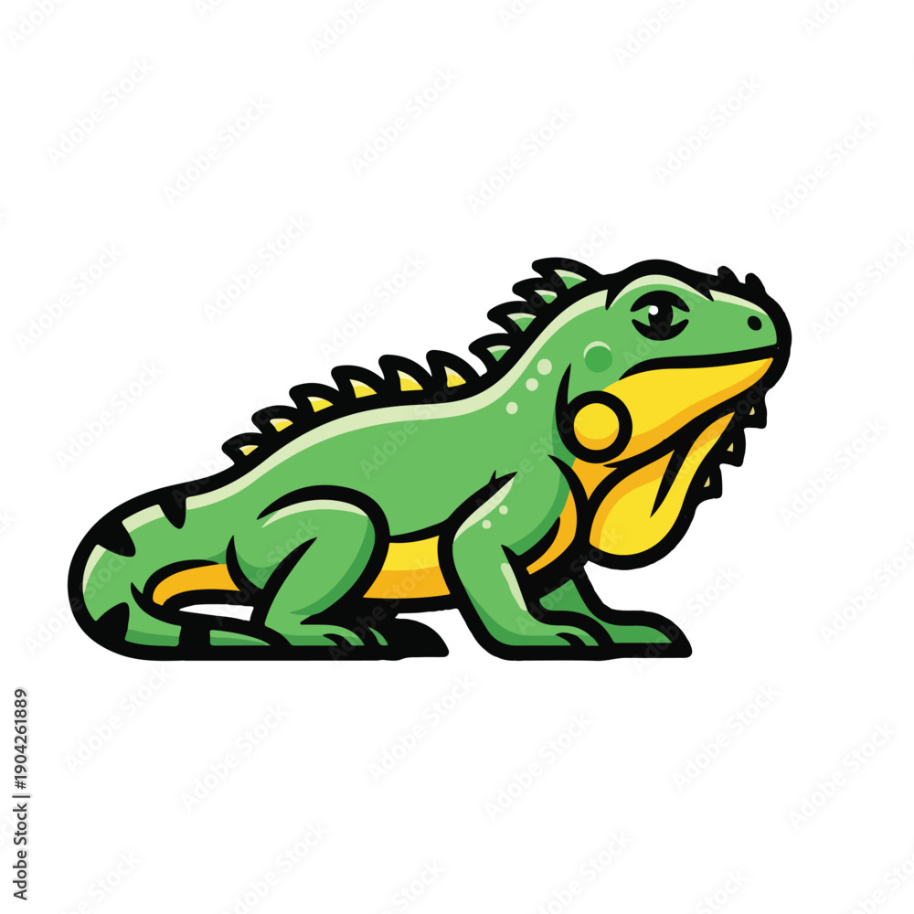 Obraz premium A cartoon-style illustration of a green and yellow lizard