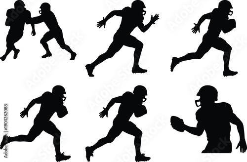 Dynamic silhouettes of American football players in action.