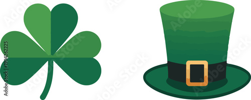 St Patrick's day symbols, clover and leprechaun hat