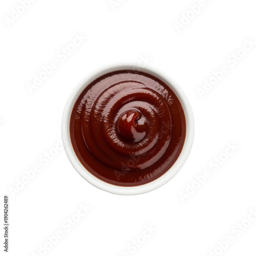 Barbecue sauce swirl in white bowl top view